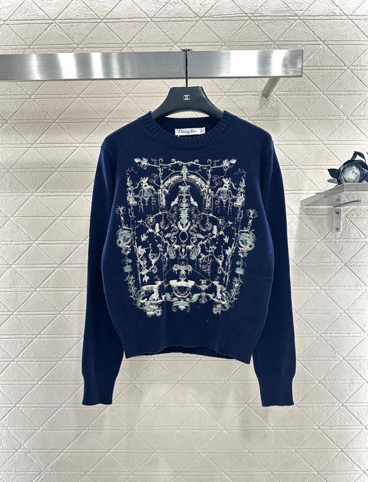 Embroidered knitted pullover sweater