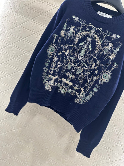 Embroidered knitted pullover sweater