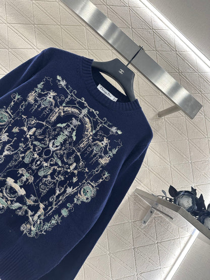 Embroidered knitted pullover sweater