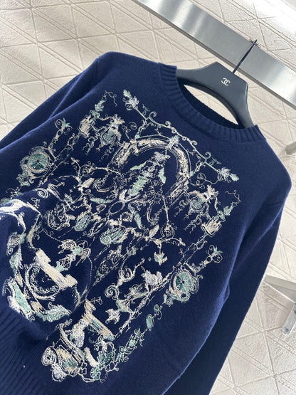 Embroidered knitted pullover sweater