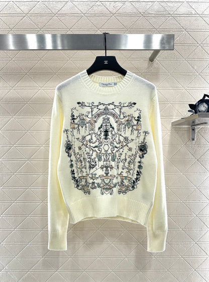 Embroidered knitted pullover sweater