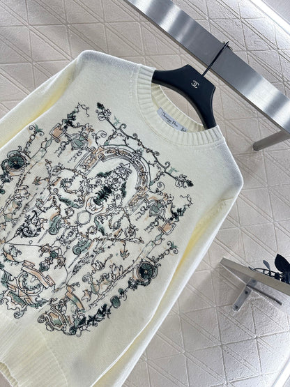 Embroidered knitted pullover sweater