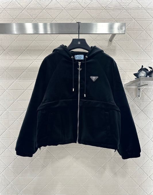 Hooded velvet cotton jacket