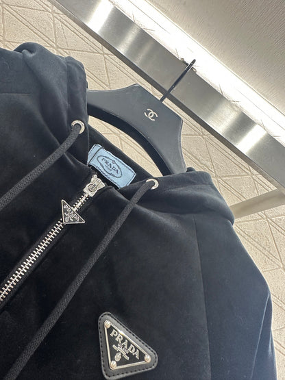 Hooded velvet cotton jacket