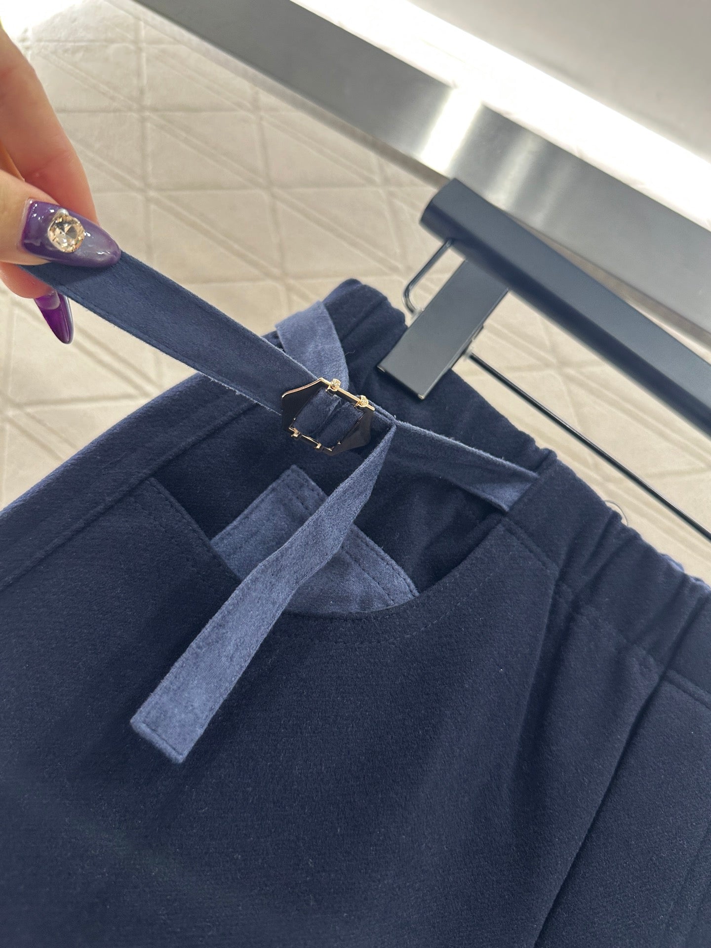 Side waistband straight leg pants