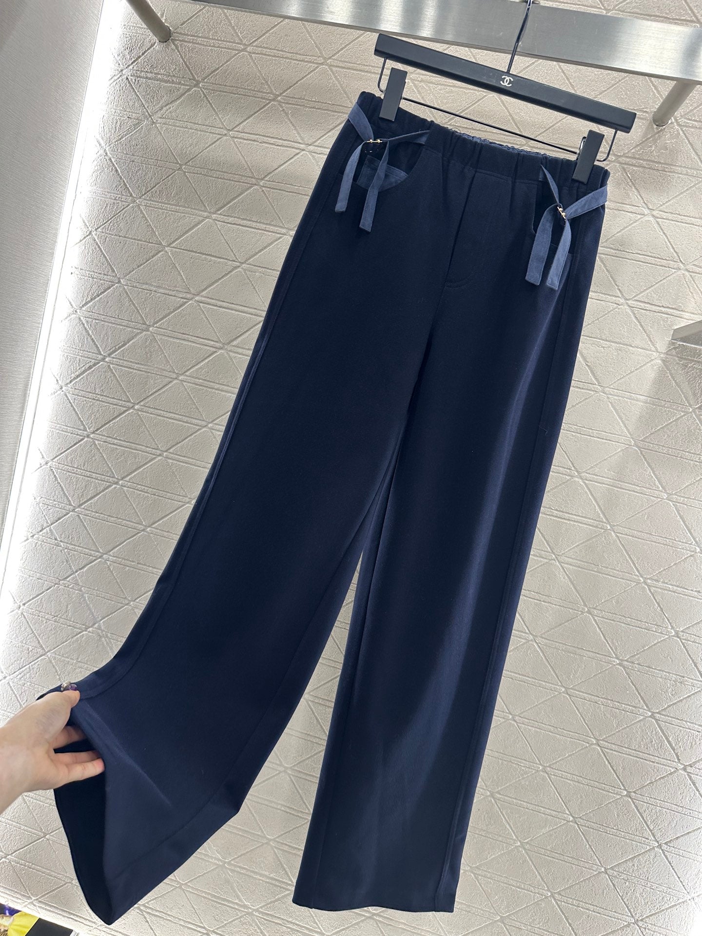 Side waistband straight leg pants