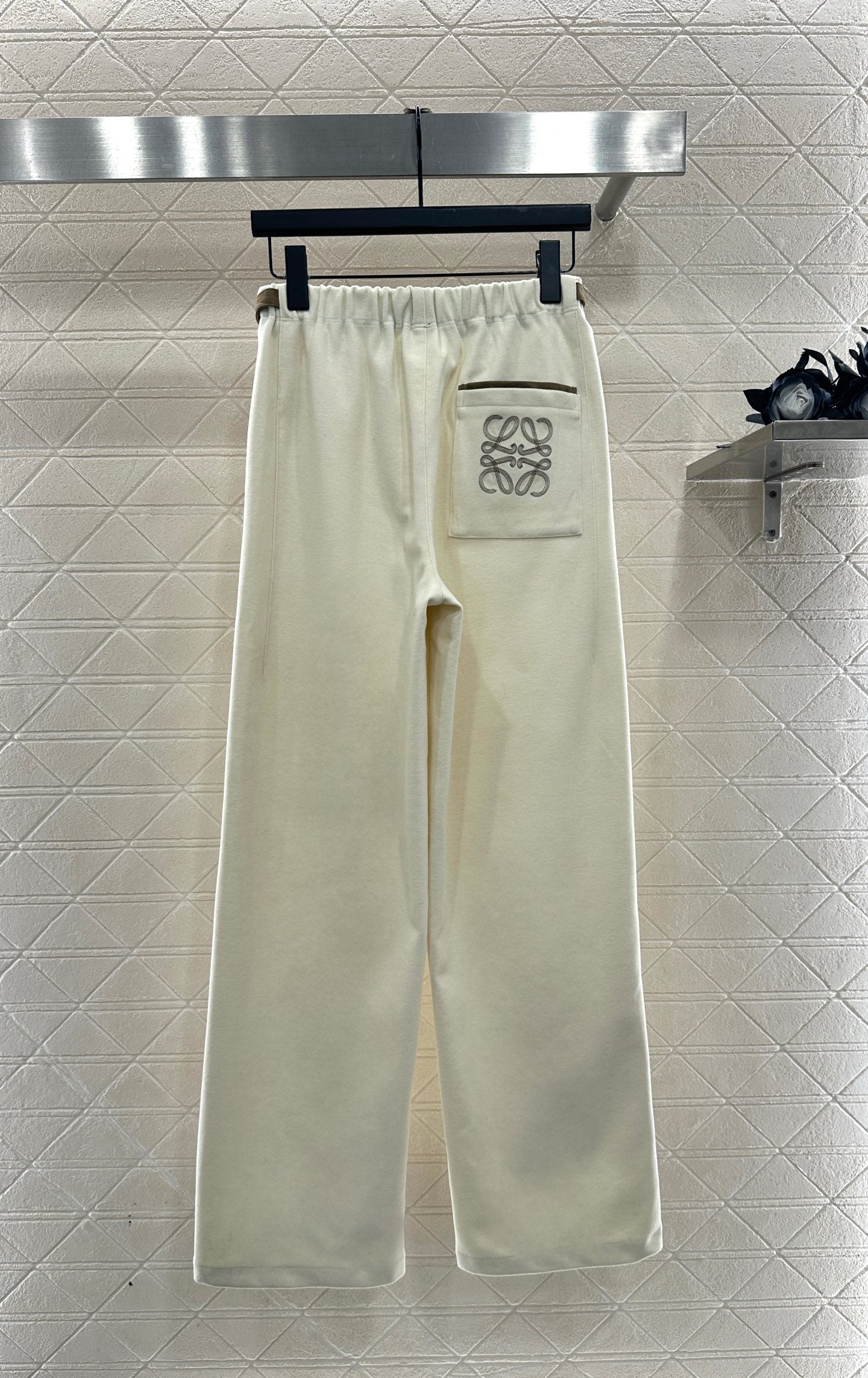 Side waistband straight leg pants