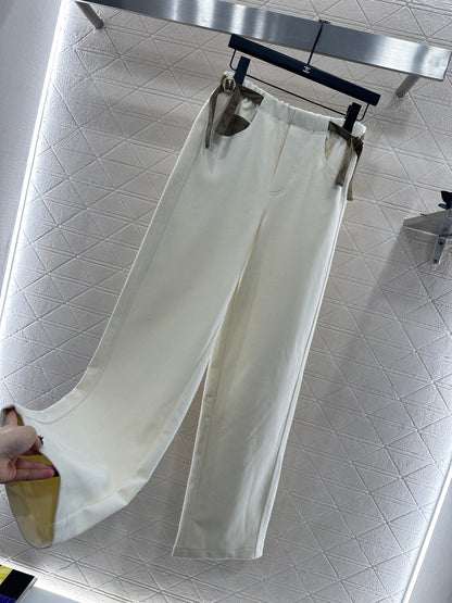 Side waistband straight leg pants