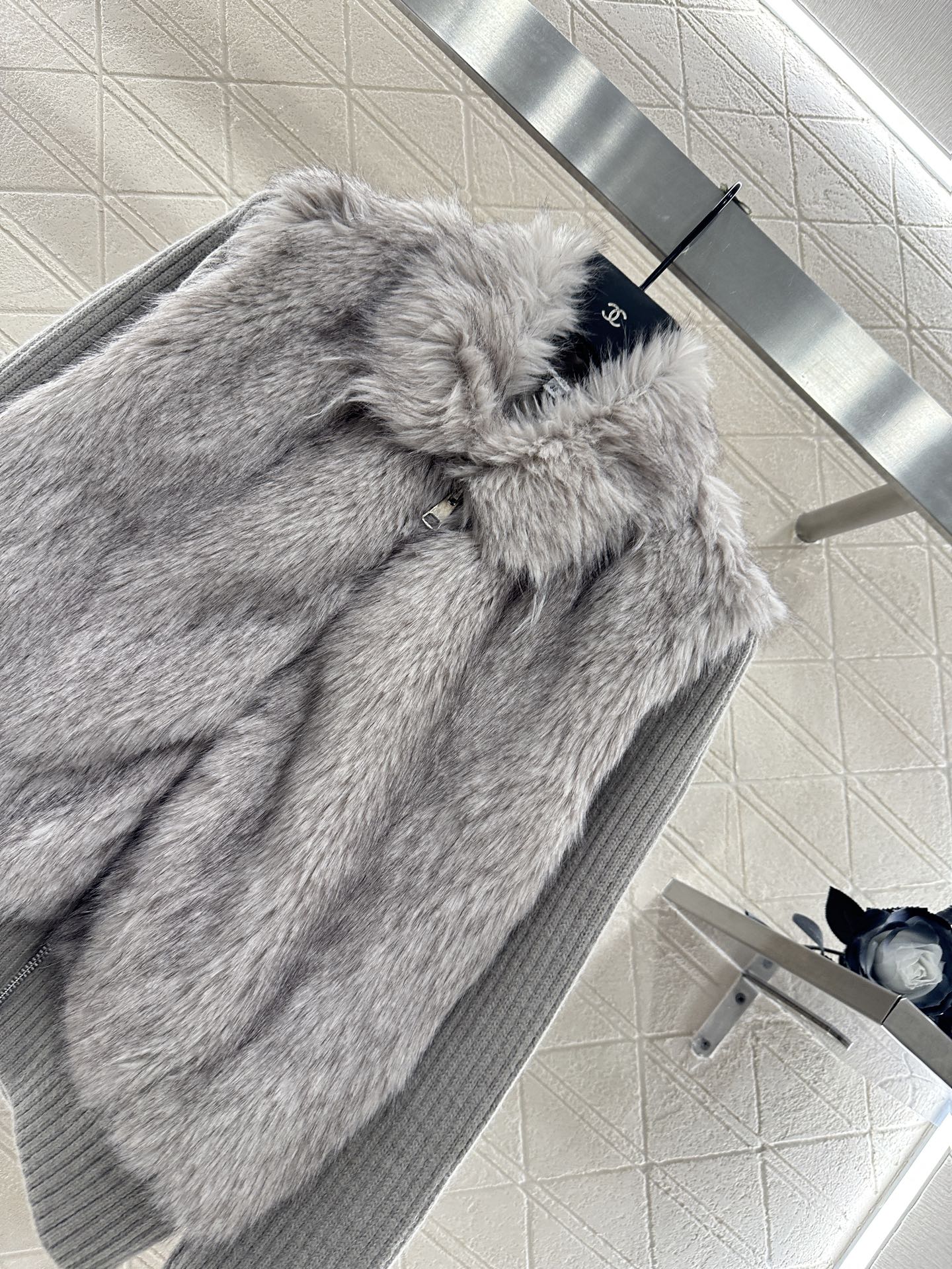 Knitted patchwork lapel fur jacket