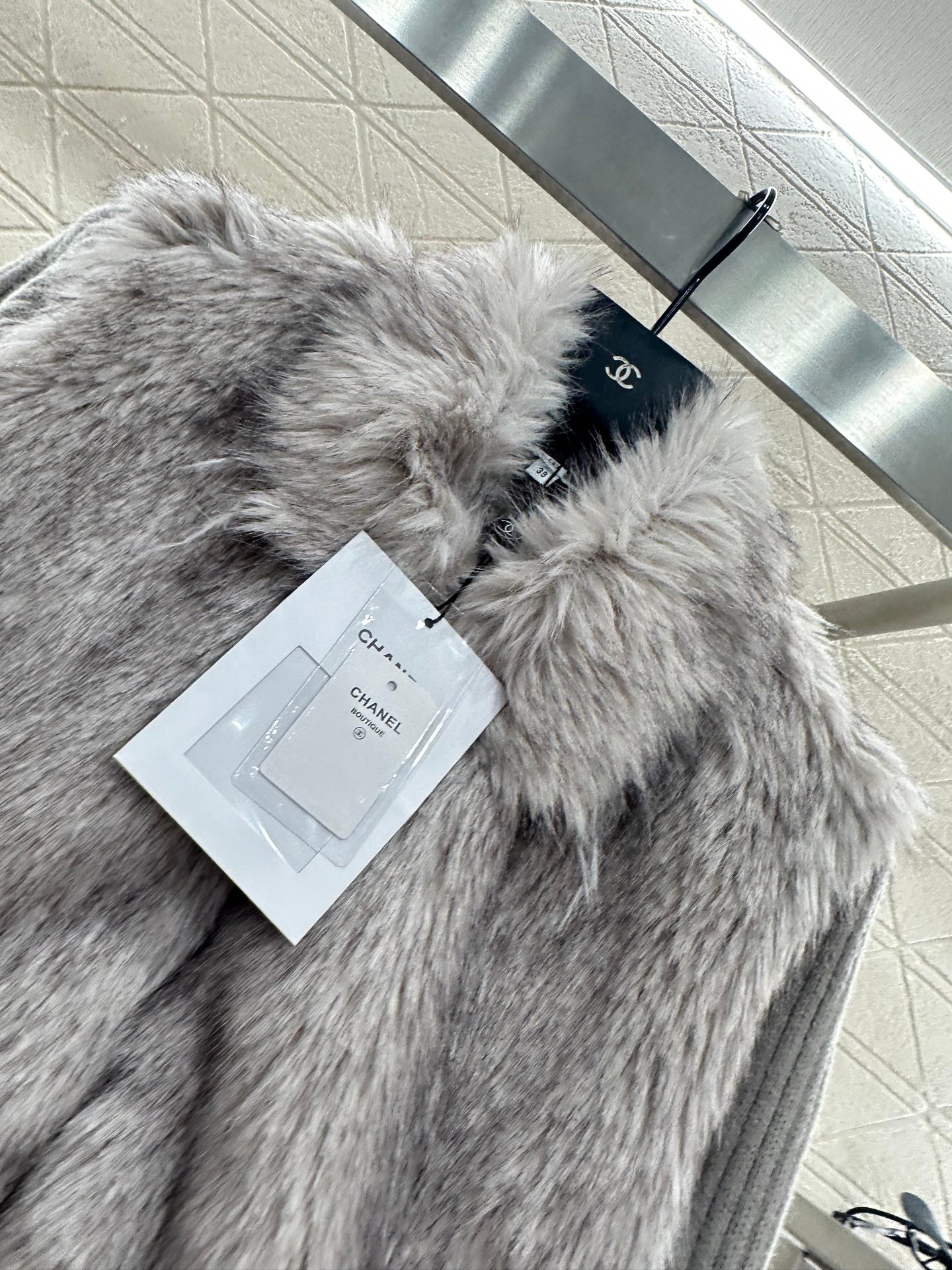 Knitted patchwork lapel fur jacket