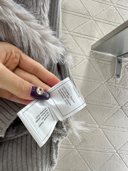 Knitted patchwork lapel fur jacket