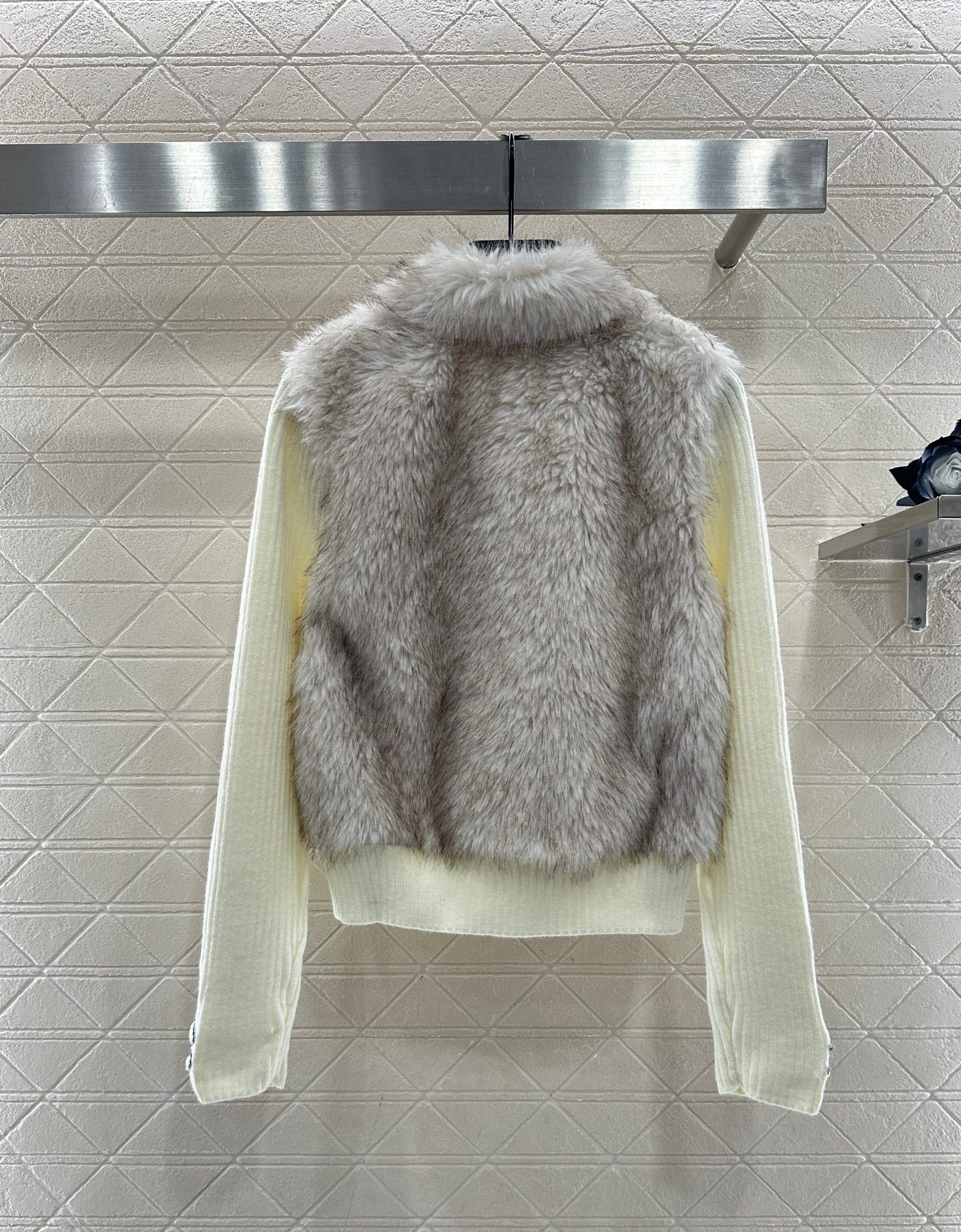 Knitted patchwork lapel fur jacket