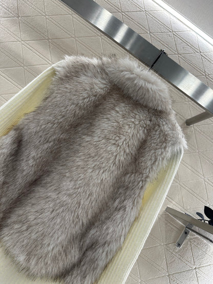 Knitted patchwork lapel fur jacket