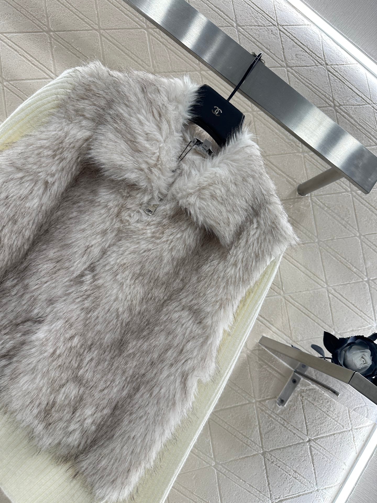 Knitted patchwork lapel fur jacket