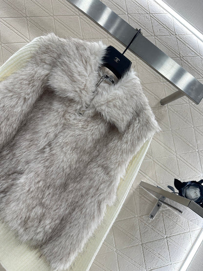 Knitted patchwork lapel fur jacket