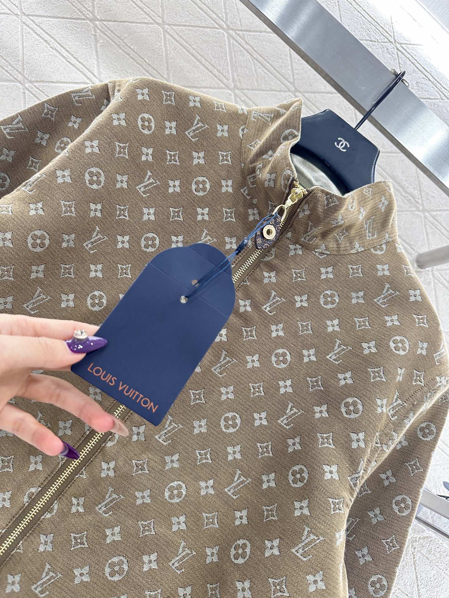 Stand up collar jacquard zipper jacket