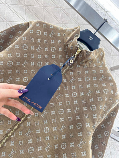 Stand up collar jacquard zipper jacket