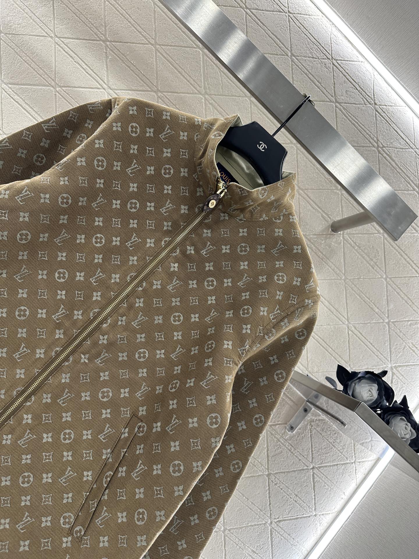 Stand up collar jacquard zipper jacket