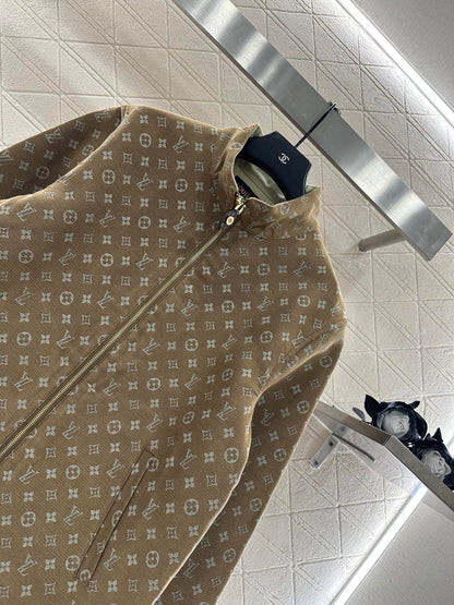 Stand up collar jacquard zipper jacket