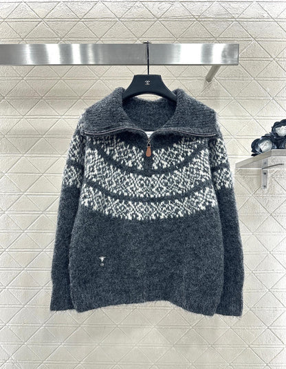 Half open collar pullover sweater