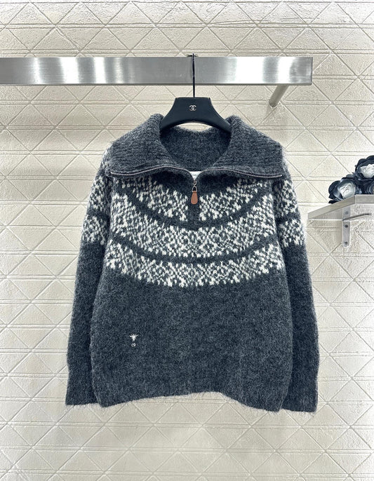Half open collar pullover sweater