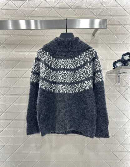 Half open collar pullover sweater