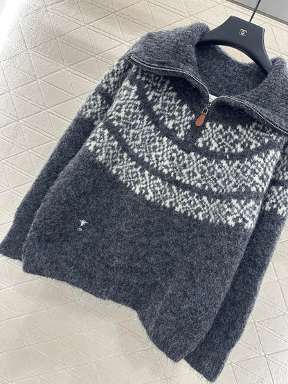 Half open collar pullover sweater
