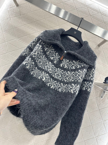 Half open collar pullover sweater