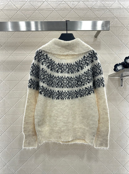 Half open collar pullover sweater