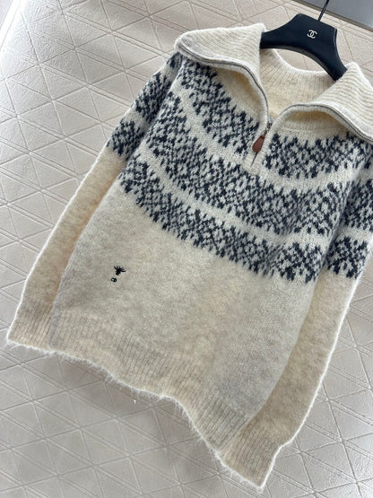 Half open collar pullover sweater