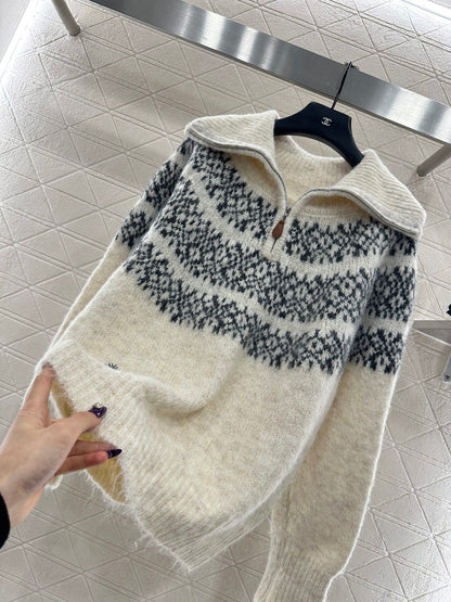 Half open collar pullover sweater