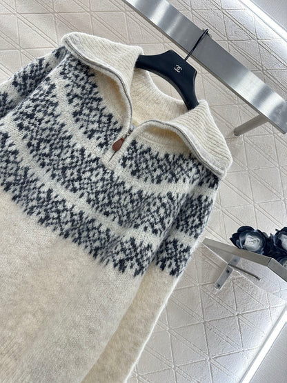 Half open collar pullover sweater