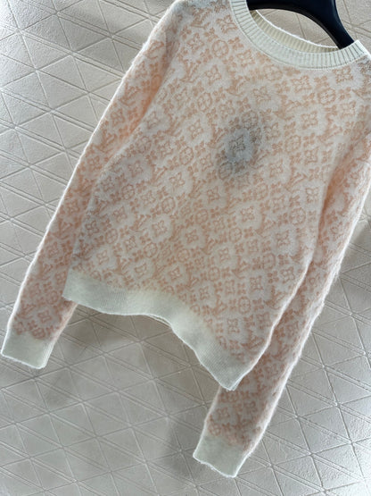 Jacquard round neck pullover sweater