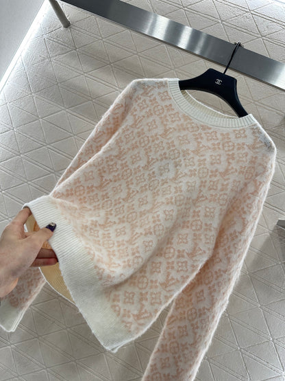 Jacquard round neck pullover sweater