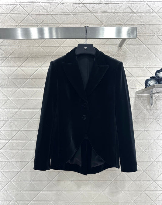 Irregular hem velvet suit jacket