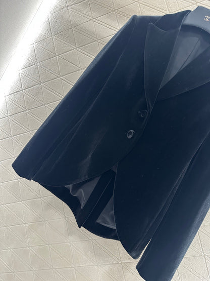 Irregular hem velvet suit jacket