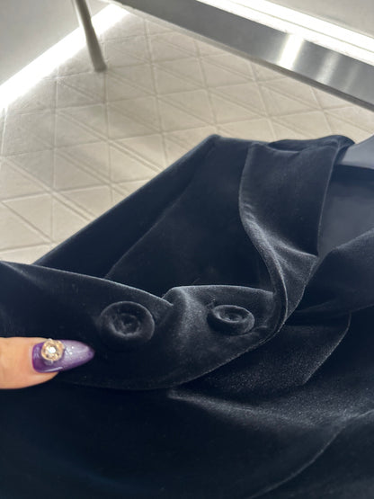 Irregular hem velvet suit jacket