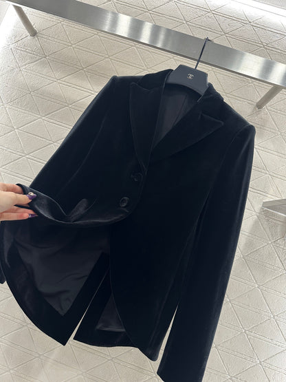 Irregular hem velvet suit jacket