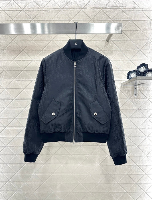 Jacquard dark patterned baseball jacket