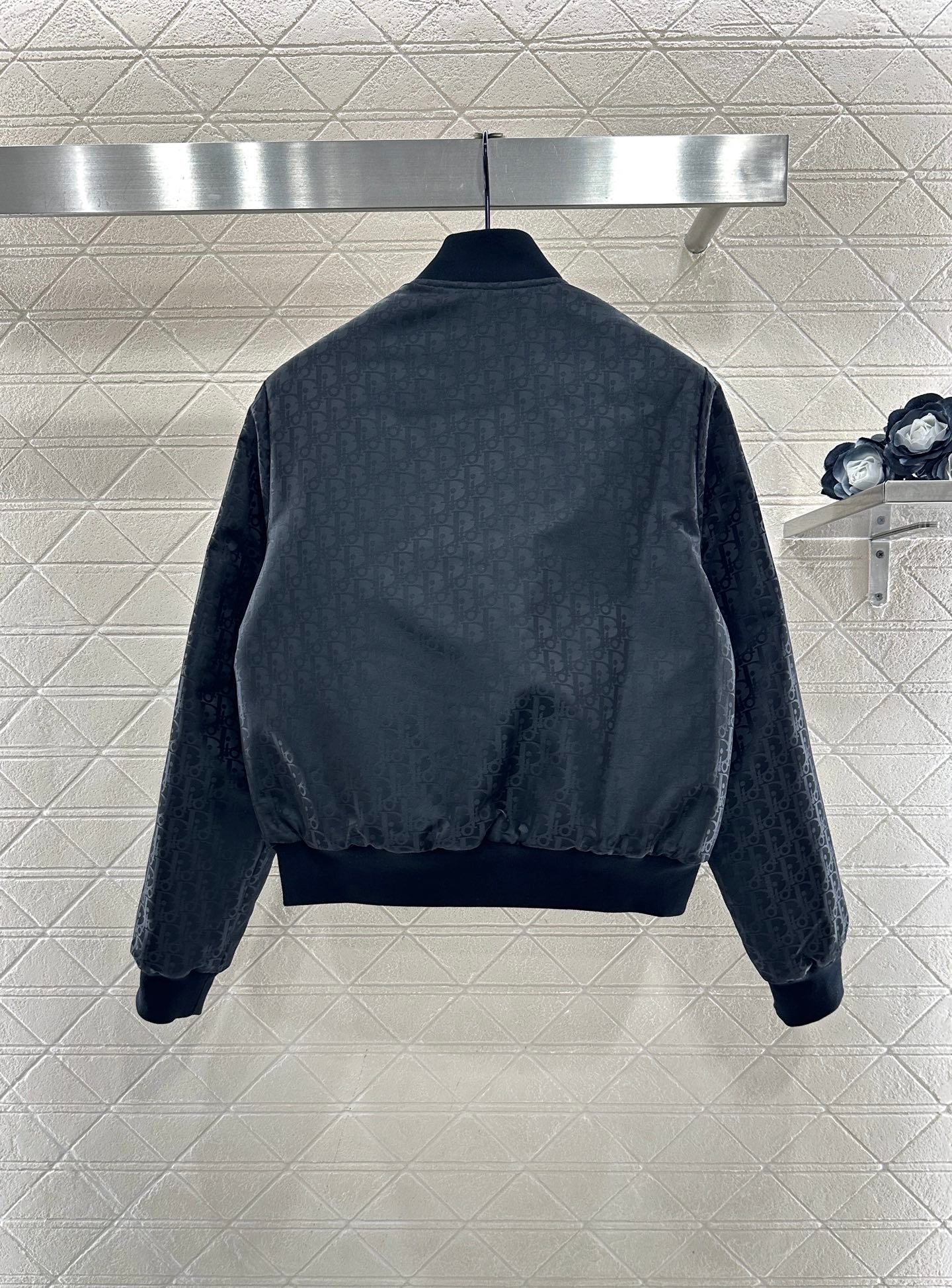 Jacquard dark patterned baseball jacket