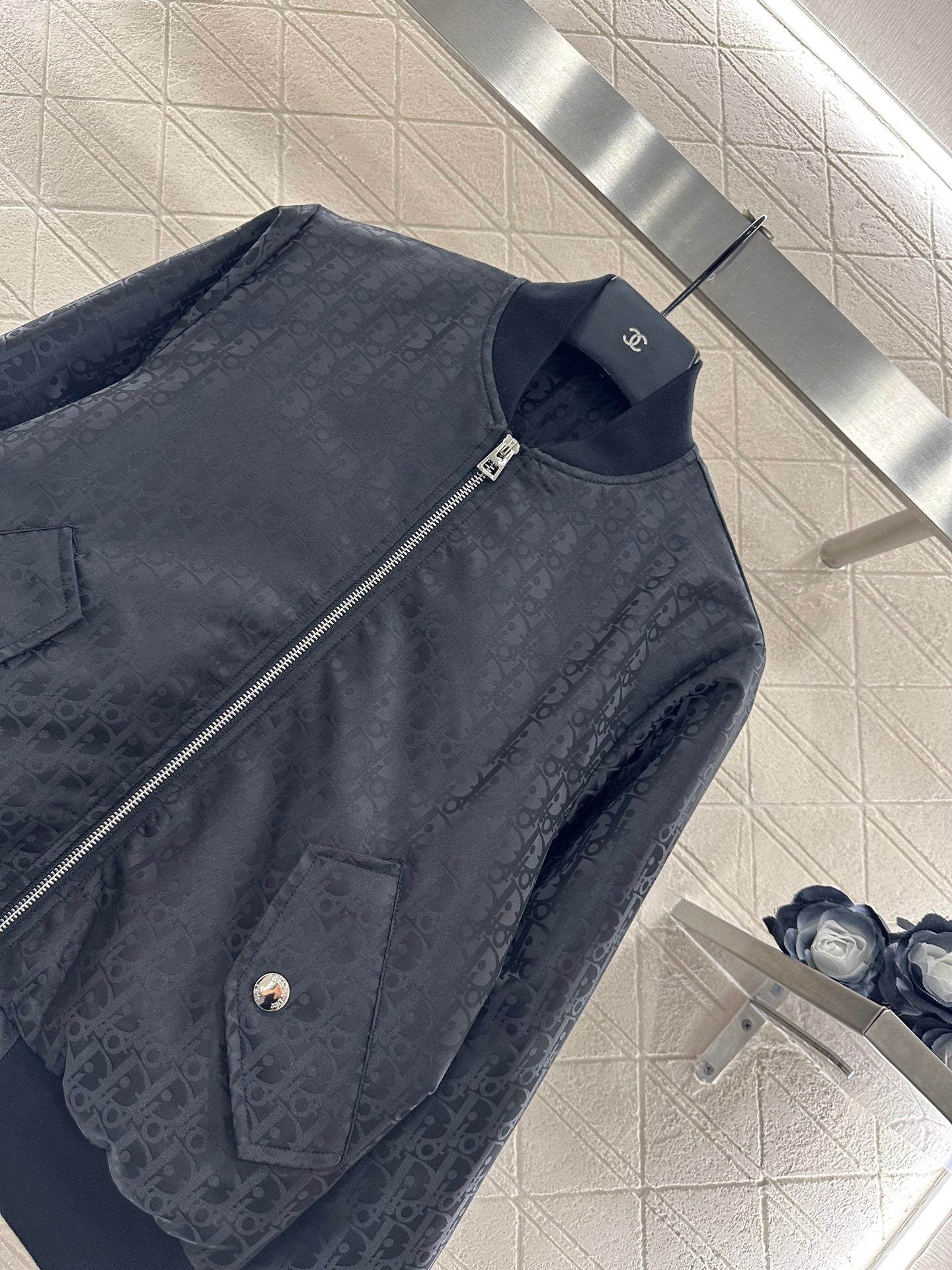 Jacquard dark patterned baseball jacket