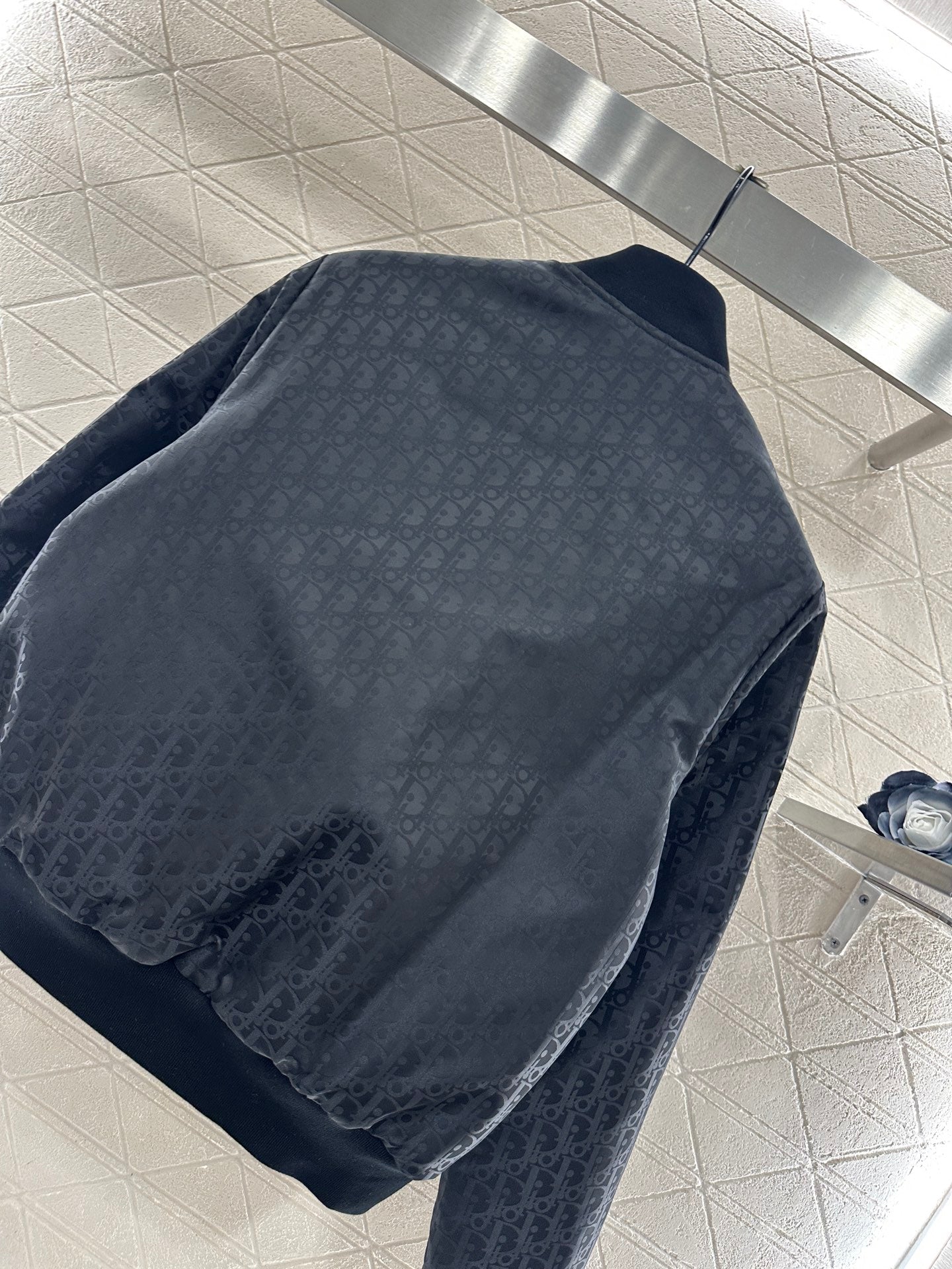 Jacquard dark patterned baseball jacket