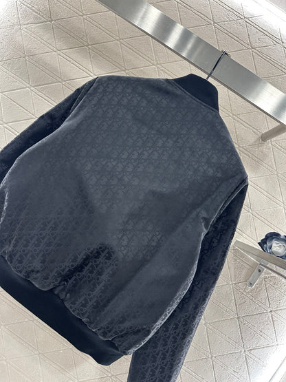 Jacquard dark patterned baseball jacket