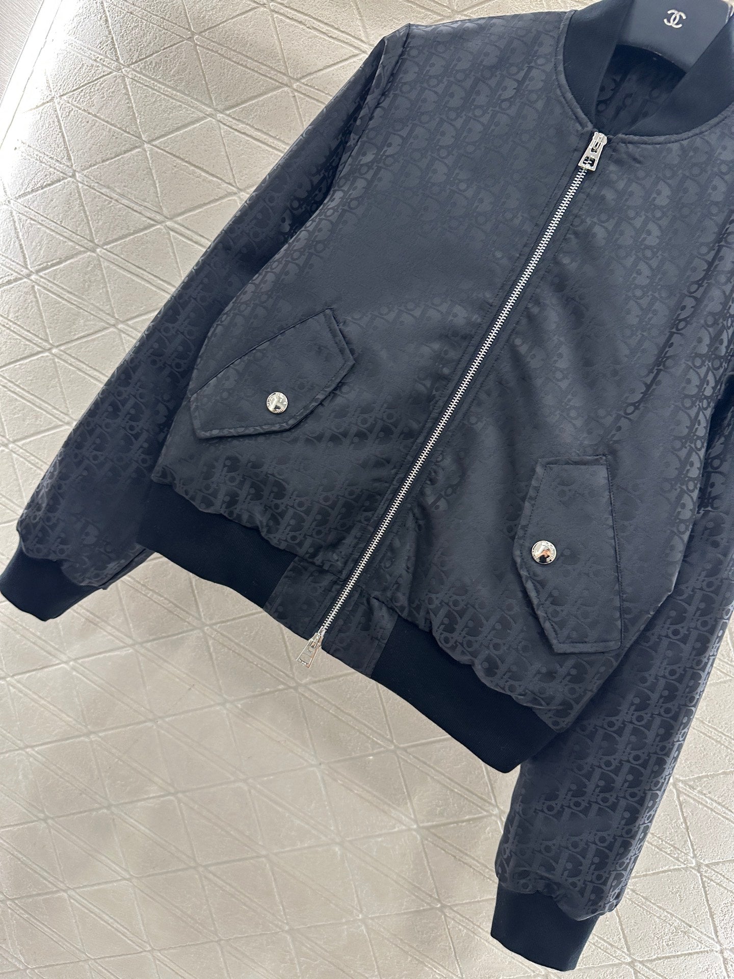 Jacquard dark patterned baseball jacket