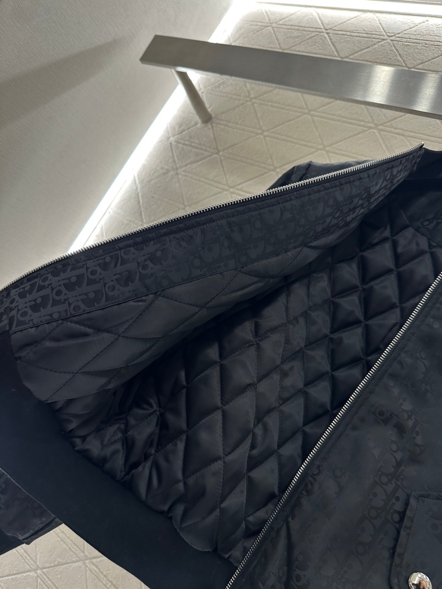 Jacquard dark patterned baseball jacket