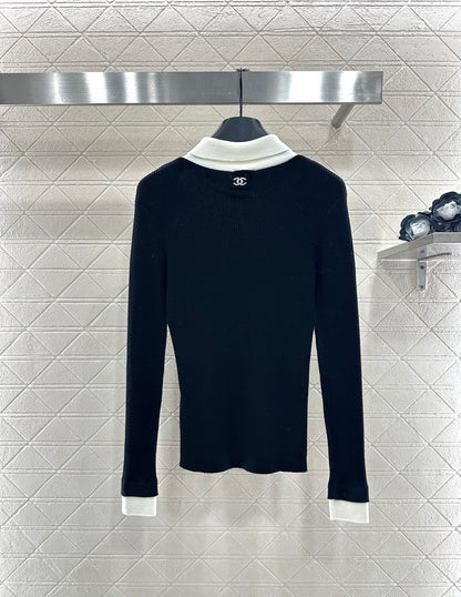 Color blocking fake two-piece knitted top