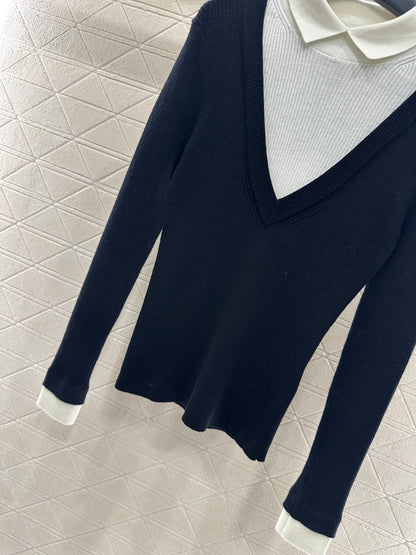 Color blocking fake two-piece knitted top