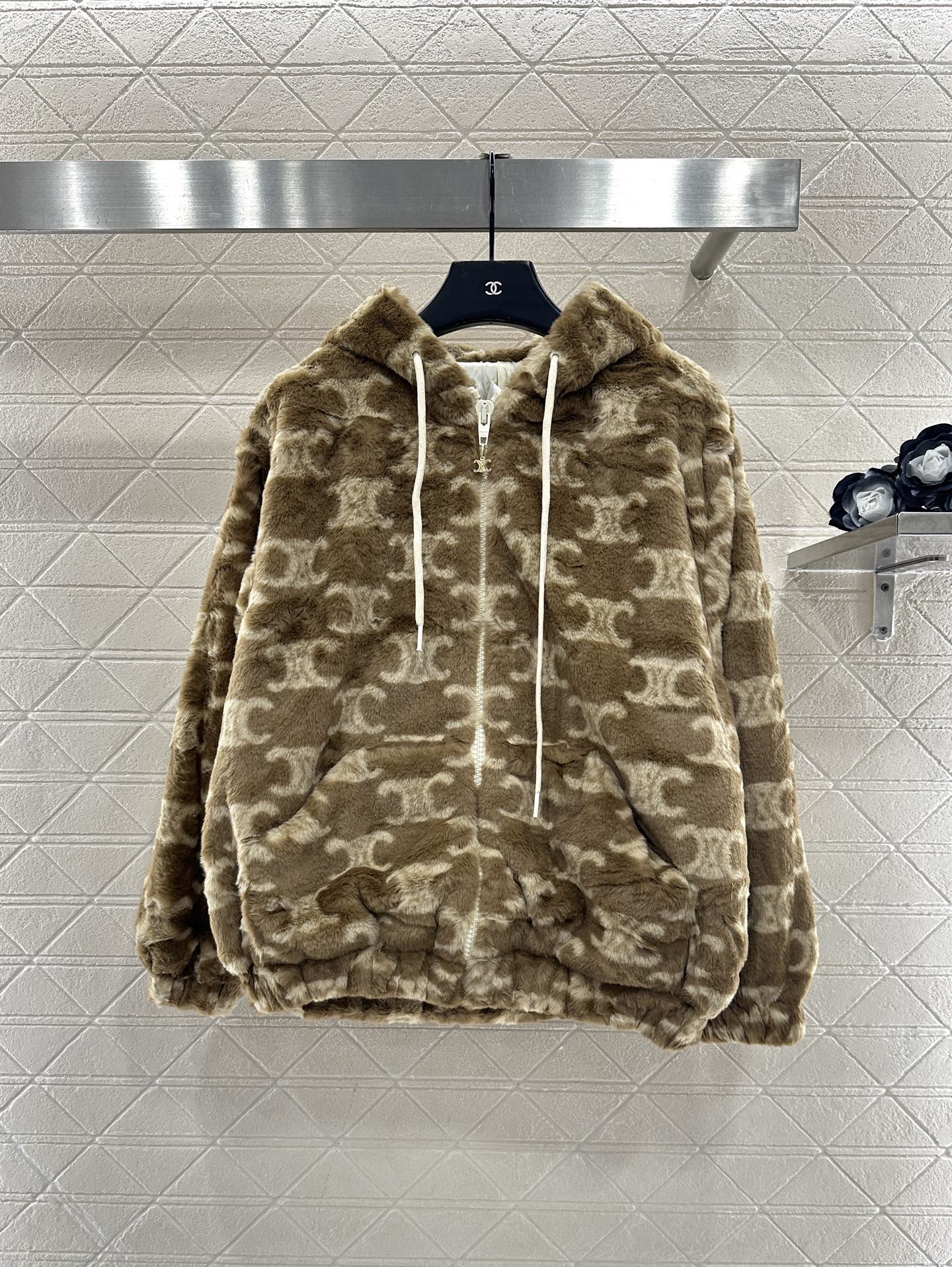 Teddy hooded jacquard zipper jacket