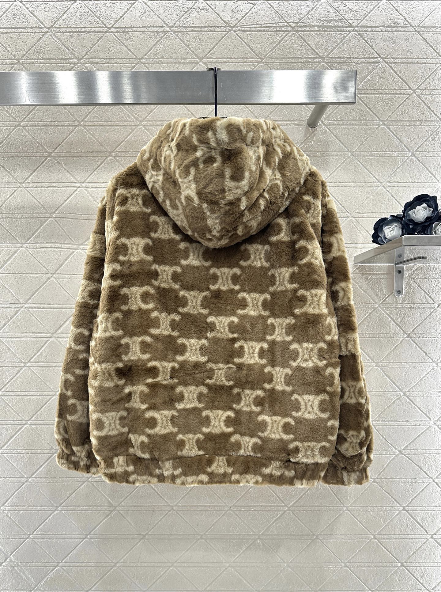 Teddy hooded jacquard zipper jacket