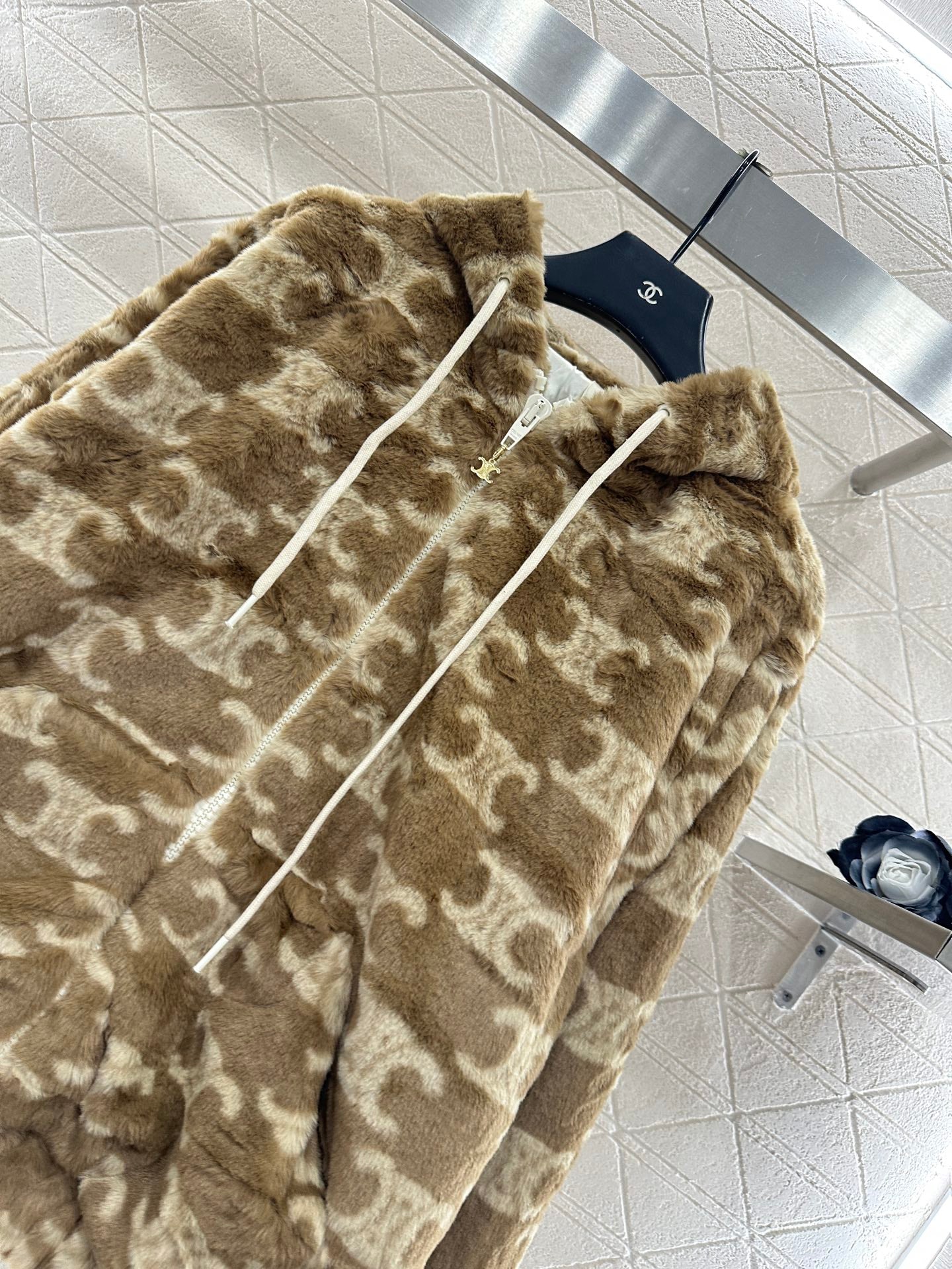 Teddy hooded jacquard zipper jacket